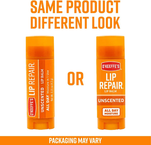 O'Keeffe's Unscented Lip Repair Lip Balm, Dry Cracked Lips, Stick, Pack of 4