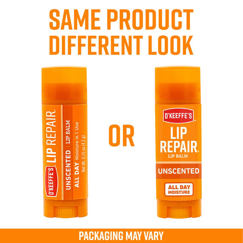 O'Keeffe's Unscented Lip Repair Balm for Dry, Cracked Lips, Stick, Pack of 2, Clear (K0700137)