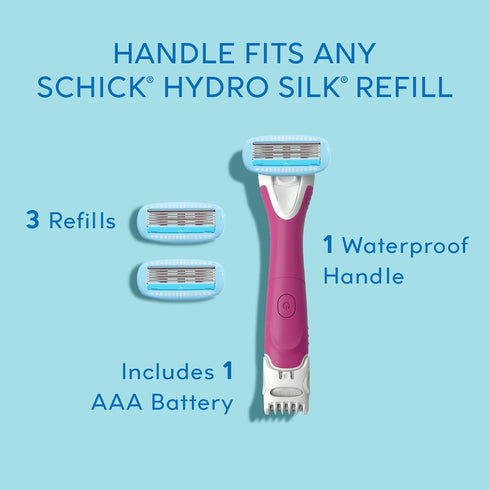 Schick Hydro Silk TrimStyle Razor - 2-in-1 Bikini Trimmer for Women, Includes 1 Handle, 3 Refills & Battery