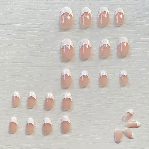 RikView French Press on Nails, Oval Glossy Fake Nails Short White False Nails Full Cover Prom Nails for Women and Girls