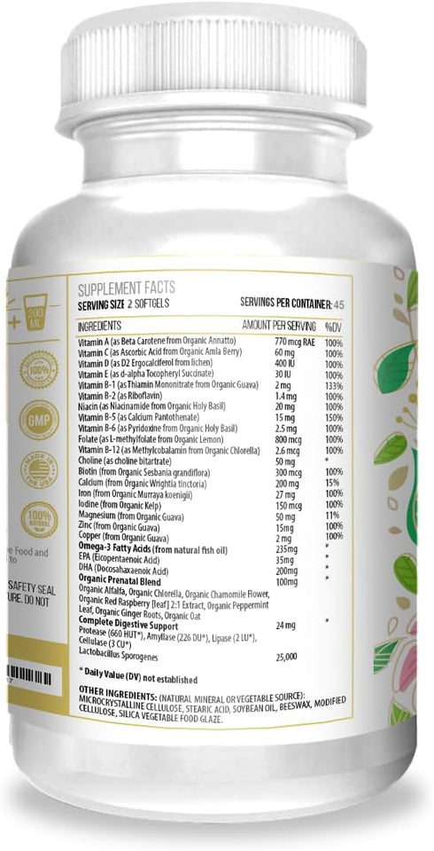 Actif Organic Prenatal Vitamin, 25+ Organic Vitamins, DHA, EPA, Omega 3, 90 Count