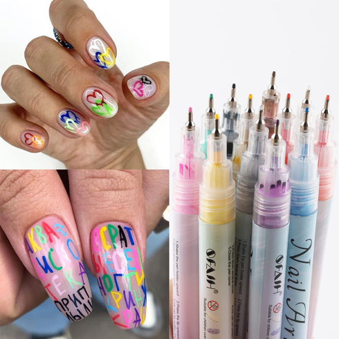 Nail Art Graffiti Pen Set, 12Pcs Waterproof Painting Marker Pen for Professional Manicure