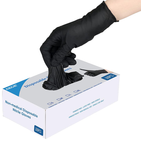 akgk 100 Pcs Disposable Black Nitrile Gloves, 4 Mil X-Large, Powder-Free Cleaning Gloves