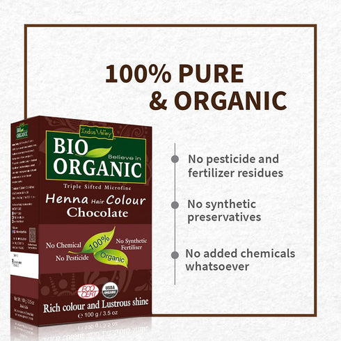 Indus Valley Bio Organic Natural Henna Hair Color, Chocolate 100gm | 100% Gray Coverage, Long Lasting Vegan Dye