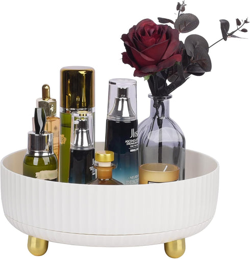 Anyoifax 360 Degree Rotating Makeup Perfume Organizer Tray, Lazy Susan Skincare Storage for Dresser, Large Ivory White