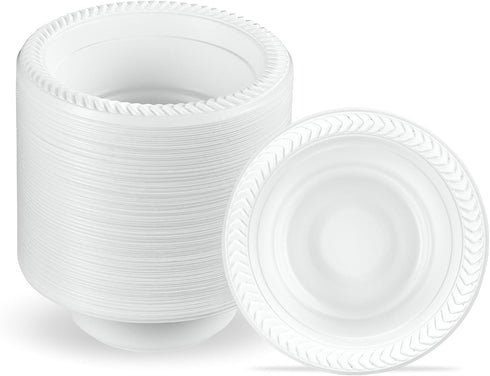 PLASTICPRO 100 PCS White Plastic Bowls - 5 oz Premium Quality Disposable Dishes for Parties