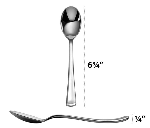 Plasticpro Disposable Heavy Duty Silver Plastic Spoons, Fancy Plastic Silverware Looks Like Real Silver Cutlery - Pack