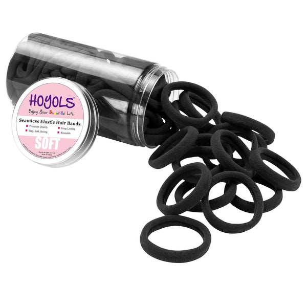 HOYOLS 100 Pcs Seamless Hair Ties, Soft Cloth Fabric Black Bands, Large Ponytail Holder for Women and Girls