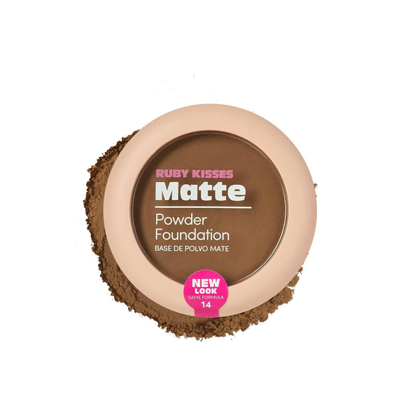 Ruby Kisses Pressed Compact Face Powder Foundation, Full Coverage Matte Lightweight Makeup Setting Powder (Chestnut)