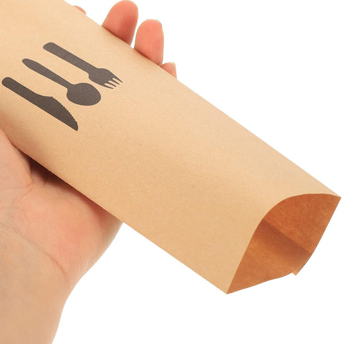 100pcs Brown Kraft Paper Bags, Disposable Silverware Flatware Sleeves for Kitchen Cutlery Utensils Holder, Christmas