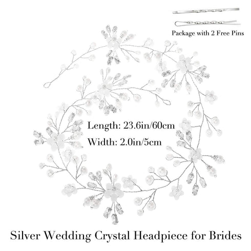 Unicra Flower Bride Wedding Hair Vine Crystal Bridal Headbands for Women and Girls Pearl Hair Accessories (Silver)