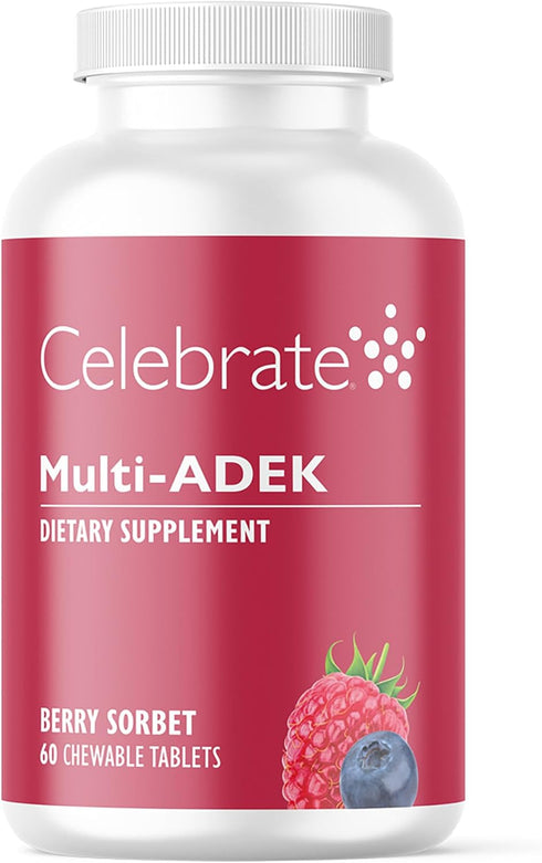 Celebrate Vitamins Multi ADEK Chewables, Iron Free, Daily Bariatric Multivitamin, 60 Tablets, Berry Sorbet