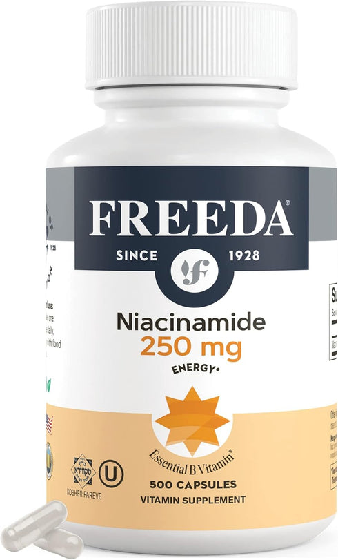 Freeda Niacinamide, Vitamin B3 Niacinamide 250 mg, Vegetarian No Flush Niacin Formula, 500 Capsules