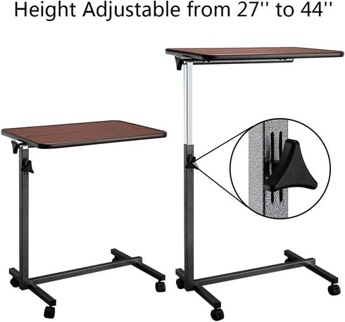 Kcelarec Bed Tray Overbed Table with Wheels, Rolling Tray Tables for Bed or Chair - Rolling Side Table (Brown)