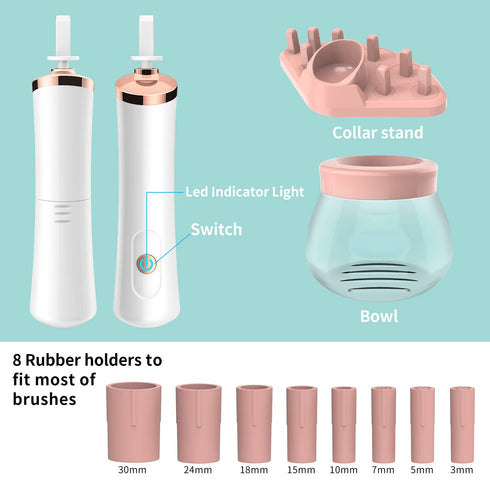Senbowe Upgraded Makeup Brush Cleaner and Dryer Machine, Electric Automatic Brush Spinner with 8 Size Rubber Collars