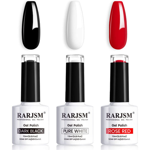 RARJSM Black White Gel Nail Polish Set, Soak Off Red Nail Polish 3PCS 7.5ML for DIY Nail Art