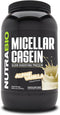 NutraBio Micellar Casein Protein Powder, 2 lbs Alpine Vanilla, Slow Digesting for Muscle Growth