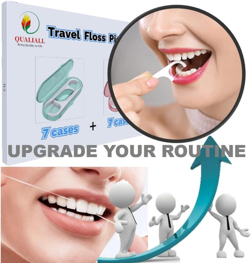 14 Packs Travel Dental Floss Pick Case with 140pcs Premium QUALIALL Toothpick Flossers, Portable