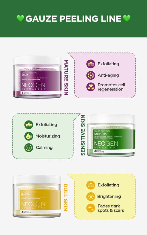 NEOGEN DERMALOGY Bio-Peel Gauze Peeling Pad Collection - Exfoliating & Cleansing Peeling Pad for Korean Skin Care