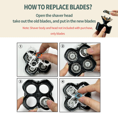 Shaver Replacement Blades for Skull Shaver Pitbull, Replacement Heads for Gold/Silver/Platinum Pro (4 Blades)