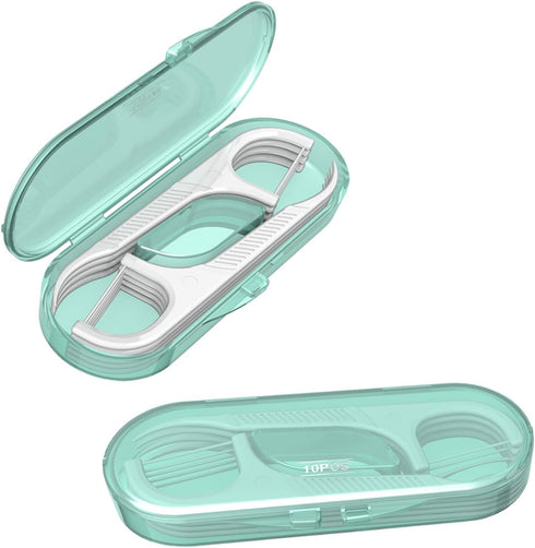 Dental Flossers 2 Pcs Mini Portable Case, Refillable Toothpicks Dispenser, 10 Count Floss Picks Organizer for On-The-Go