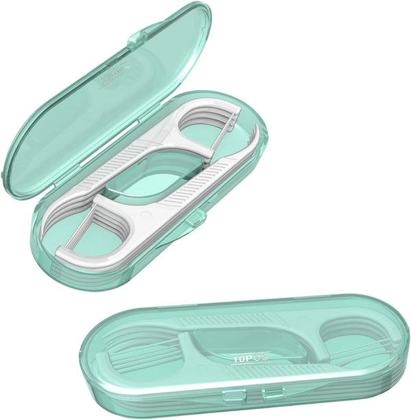 Dental Flossers 2 Pcs Mini Portable Case, Refillable Toothpicks Dispenser, 10 Count Floss Picks Organizer for On-The-Go