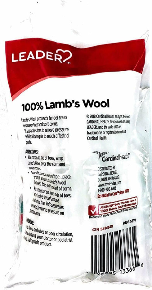 Leader 100% Lambs Wool Padding, 2 Pack, Provides Cushioning Comfort and Pain Relief Between Toes, 3/8 oz