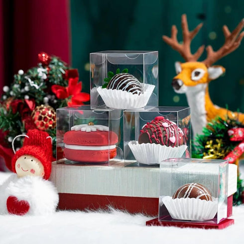 JCXGRVC 100Pack 3" x3x3 Clear Hot Chocolate Bomb Boxes Small Gift Boxes Cupcake Boxes Candies Box Birthday Wedding