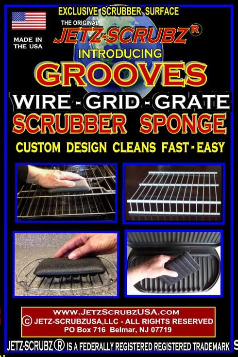 Jetz-Scrubz GROOVES Scrubber Sponge, Cleans Wire Racks & Shelves, Pack of 3