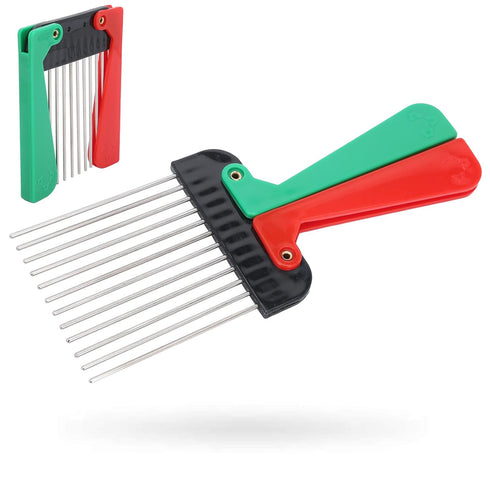 Portable Metal Pick Comb with Folding Handle, Wide Tooth Comb for Men and Women