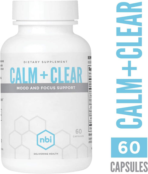 NBI Calm + Clear Mood and Focus Support, 60 Count Capsules, Natural Stress and Adrenal Support with Magnesium