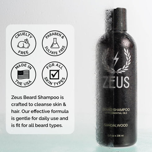 ZEUS Beard Shampoo, Cleansing & Moisturizing with Green Tea, 8 oz, Vanilla Rum