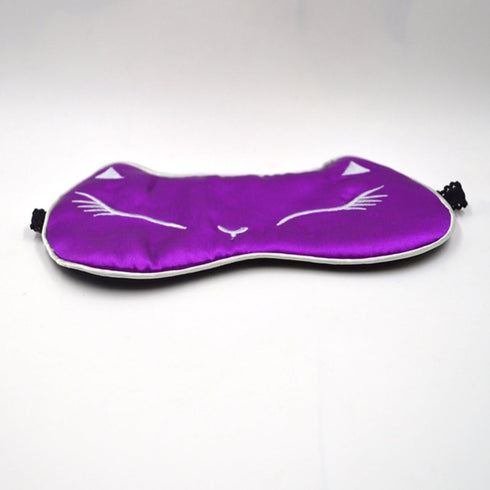 Sun Kea Women Girls Silk Eye Mask, Cute Cat Sleeping Eye Cover for Shift Work Nap Blindfold (Purple)