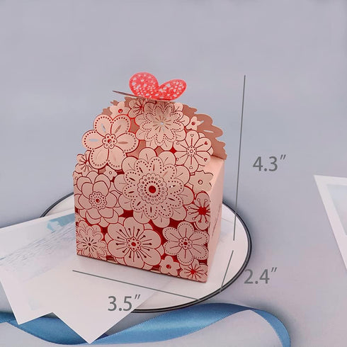 Party Favor Boxes - Flower Butterfly Candy Boxes, Laser Cut Pink Gift Boxes for Wedding, Bridal Shower, Birthday Party