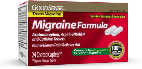 GoodSense Migraine Relief Tablets with Acetaminophen, Aspirin & Caffeine, 24 Count