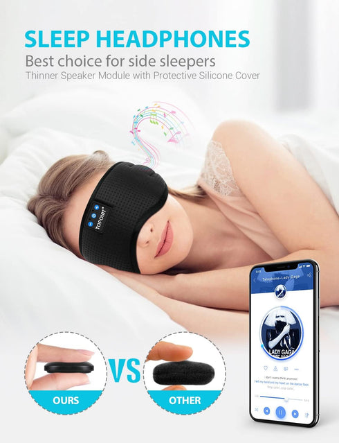 TOPOINT Bluetooth Sleep Mask, Eye Mask Wireless Headphones, Silk Sleeping Eye Cover Travel Music Headsets with Microphone Handsfree, Sleep Headphones for Side Sleepers Men Women