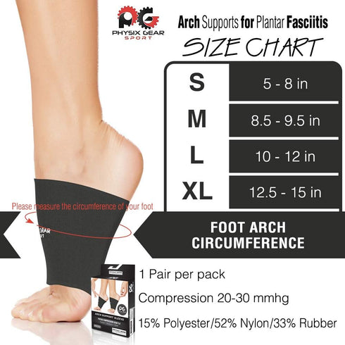 Physix Gear Arch Support Bands for Foot Discomfort, Compression Bands for Plantar Fasciitis, Arch Sleeves, Foot Arch,
