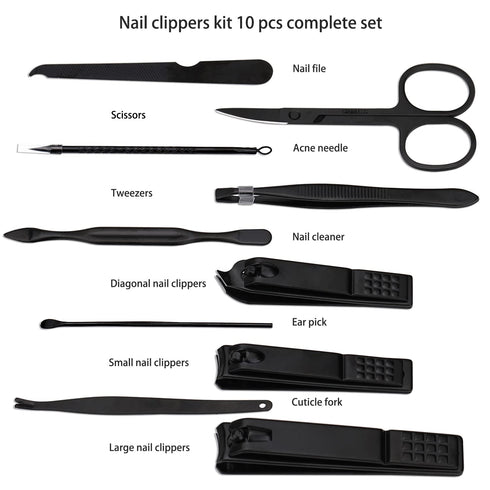 Manicure Set Nail Clippers Kit, Professional Stainless Steel Nail Care Tools with Leather Travel Case, 10 in 1