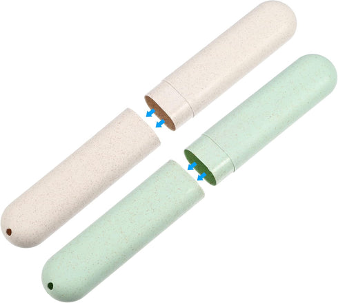 VOCOSTE 2pcs Traveling Toothbrush Holders Case, PP Toothbrush Case for Travel, Green, Beige, 8.07''x1.22''x0.83''