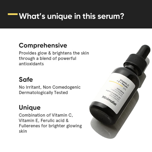 Minimalist 16% Vitamin C Face Serum with Antioxidants for Anti-Aging & Glow, Reduces Skin Damage, 0.68 Fl Oz