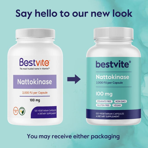 BESTVITE Nattokinase 100mg (2000 FU), 120 Vegetarian Capsules, Vegan, Non-GMO, Gluten Free