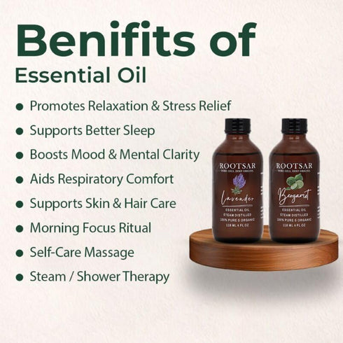 Set 100% 4 OZ 118 ML Lavender & Bergamot Essential Oils Pure & Natural Aromatherapy Diffuser Oils for Stress Relief
