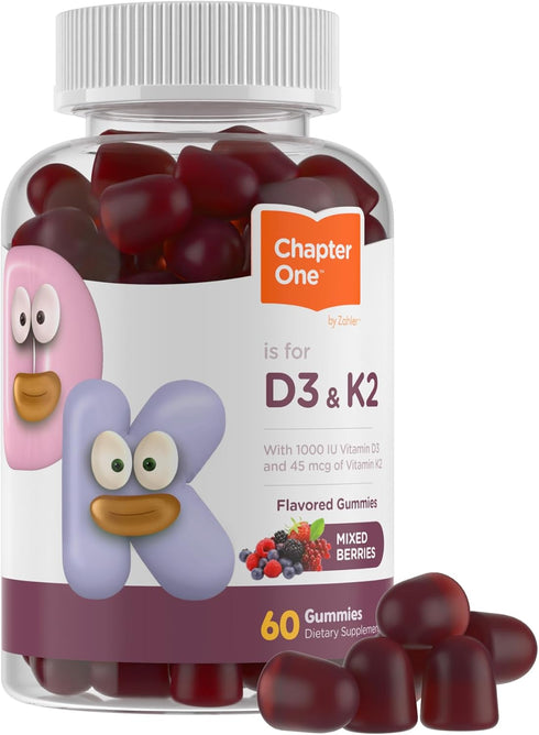 Zahler Chapter One Vitamin D3 K2 Gummies, 1000IU of Vitamin D3 & 45MCG of Vitamin K2, Kosher, 60 Gummies