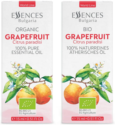 Essences Bulgaria Organic Grapefruit Essential Oil 0.51 Fl Oz, 100% Pure Natural for Home Aromatherapy and Massage