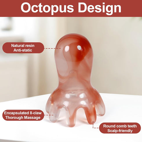 yeloumiss 2 Pack 8 Octopus Head Massage Comb Pink Manual Scalp Massager for Headaches Migraines Stress Relief Point