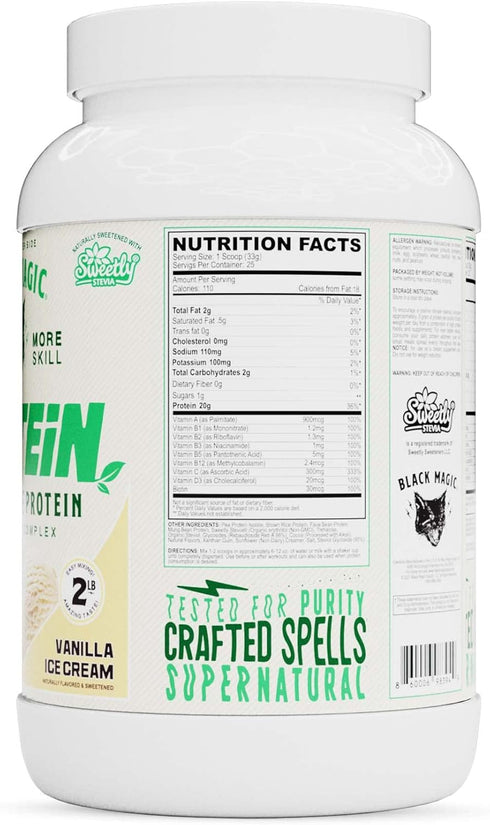 Black Magic Plant-Source 100% Vegan Protein - Keto, Low Sugar, Dairy Free, Vanilla Ice Cream, 2 LB