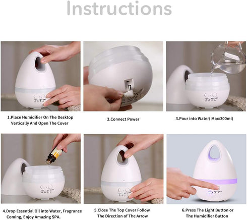 HUGMO 200 mL Essential Oil Diffuser & Cool Mist Air Humidifier, Aromatherapy Ultrasonic Diffuser and LED Nightlight