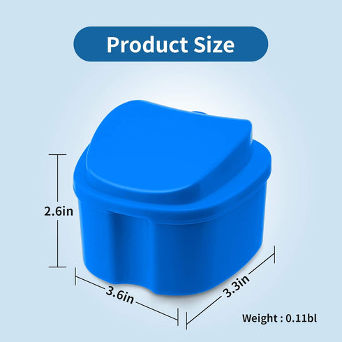 Denture Cup Dental Retainer Case - Dark Blue Cleaning Holder with Strainer Basket for Mouthguard Storage