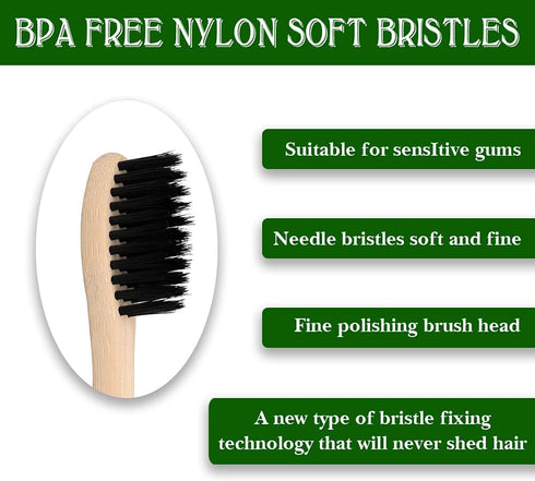 Virgin Forest Bamboo Toothbrushes, Eco Friendly BPA Free Soft Bristles, Biodegradable Natural Wooden Toothbrushes, Set