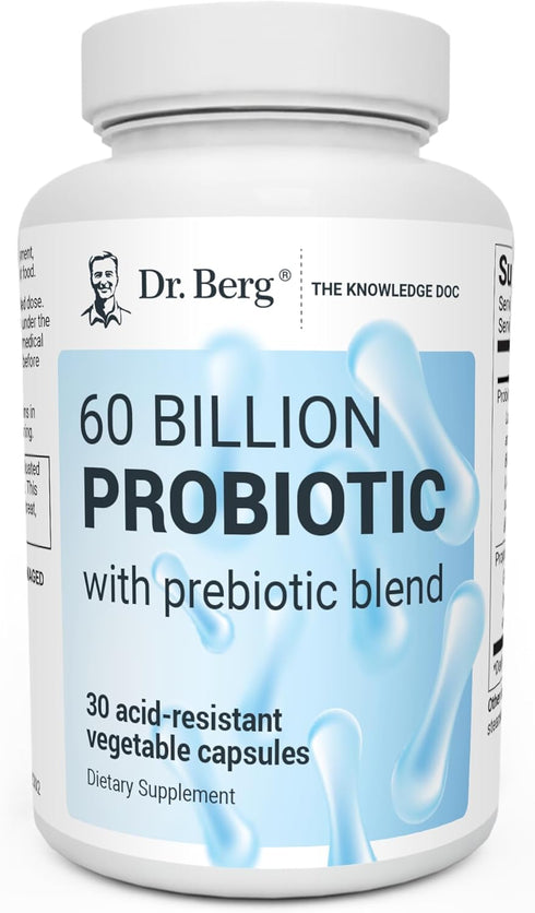 Dr. Berg 60 Billion Probiotic Supplement - Pre and Probiotics for Digestive Health, 30 Probiotic Capsules